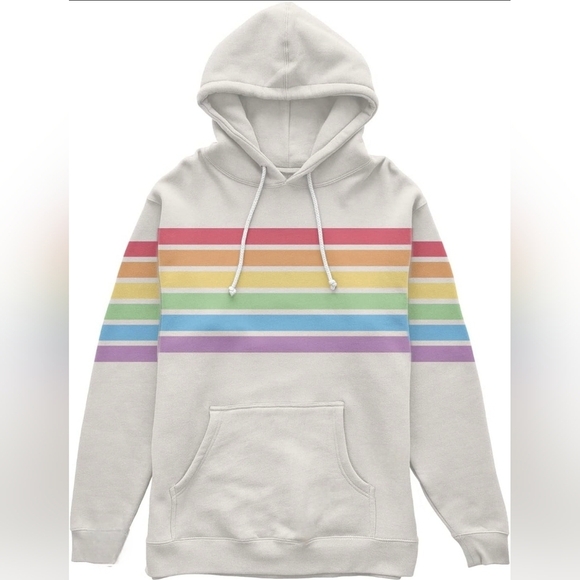 NWT!! Tipsy Elves, Rainbow All The Way Hoodie, Vintage White, Unisex Medium - Picture 1 of 11